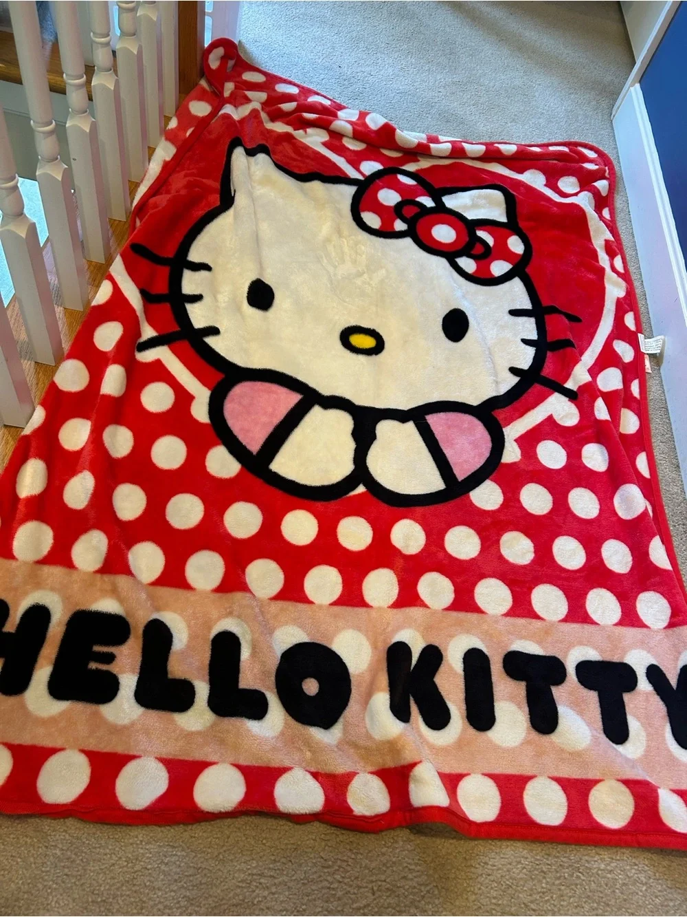 Northwest Red White Polka Dot Hello Kitty Plush Throw